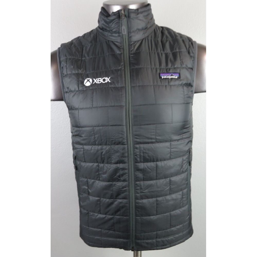 Mens Patagonia Full Zip Puffer Vest XBOX Logo Mens Size XS Dark Gray Gaming Gorp